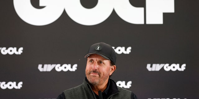 Phil Mickelson attends a press conference ahead of the LIV Golf Invitational Series on June 8, 2022 at Centurion Club, Hertfordshire, England.