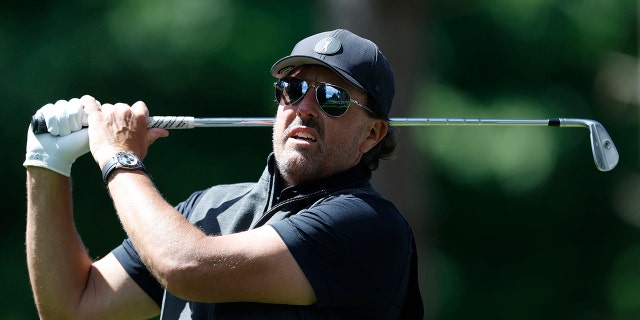 Phil Mickelson in action during the Pro-Am at the Centurion Club, Hertfordshire, England, ahead of the LIV Golf Invitational Series June 8, 2022.