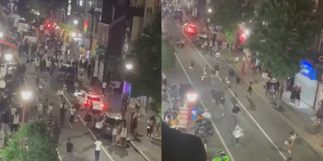Video shows stampede on South Street in Philadelphia during mass shooting. 