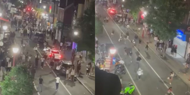 Video shows stampede on South Street in Philadelphia during mass shooting. 