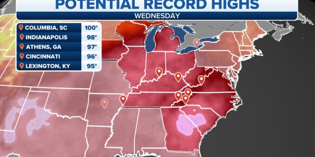 Potential record-high temperatures in the eastern U.S.