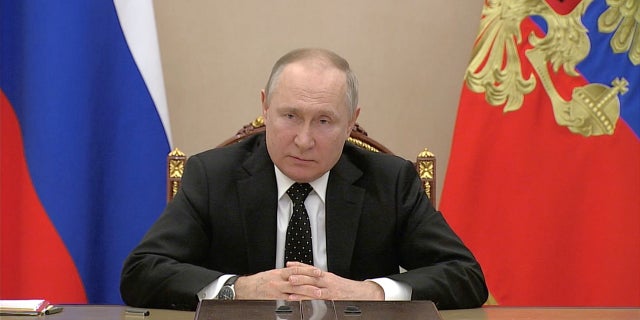 Russian President Vladimir Putin speaks about putting nuclear deterrence forces on high alert, in this still image obtained from a video, in Moscow, Russia, on Feb. 27.