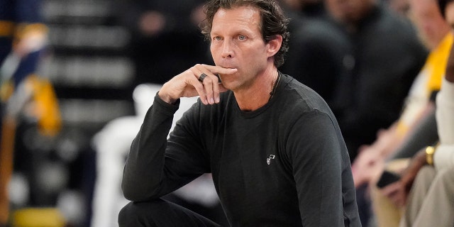 FILE - Utah Jazz head coach Quin Snyder looks on in the first half of Game 4 of an NBA basketball first-round playoff series, against the Dallas Mavericks, April 23, 2022, in Salt Lake City.