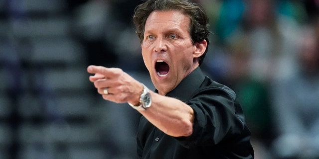 FILE - Utah Jazz coach Quin Snyder shouts to the team during the second half of an NBA basketball game against the Orlando Magic on Feb. 11, 2022, in Salt Lake City.