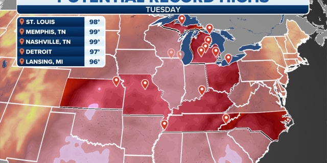 Recordhoge temperaturen in het Midwesten op dinsdag 21 juni 2022.