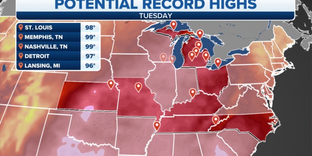 Record-high temperatures in the Midwest on Tuesday, June 21, 2022.