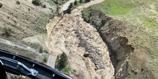 Photo of canyon mudslide from 2022 Yellowstone flooding 