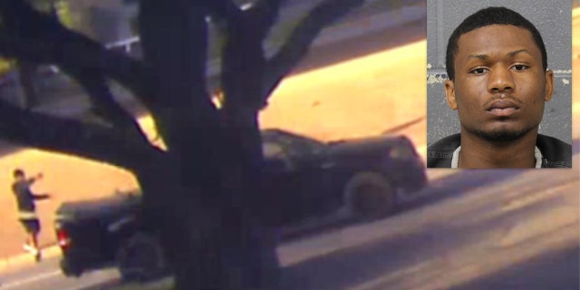 Jaylyn Reed, inset, is accused of shooting at a pickup truck and 11 robberies in the month of June, according to Austin police.