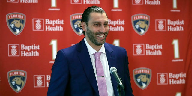 Former Florida Panthers goalie Roberto Luongo smiles as he speaks during a news conference before a jersey retirement ceremony, Saturday, March 7, 2020, in Sunrise, Fla. Luongo was elected to the Hockey Hall of Fame, Monday, June 27, 2022.