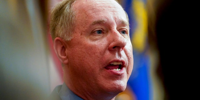 FILE: Wisconsin Assembly Speaker Robin Vos talks to the media after Gov. Tony Evers addressed a joint session of the Legislature in the Assembly chambers during the governor's State of the State speech at the state Capitol Tuesday, Feb. 15, 2022, in Madison, Wis. 