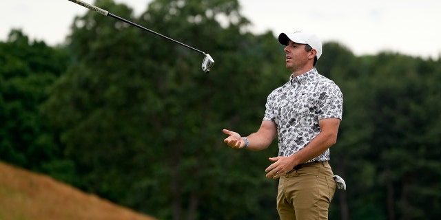 Rory McIlroy reacts after a missed putt at the U.S. Open, Thursday, June 16, 2022, in Brookline, Massachusetts.