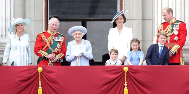 Queen Elizabeth II is joined on the balcony of Buckingham Palace by senior members of the royal family for Trooping the Colour.