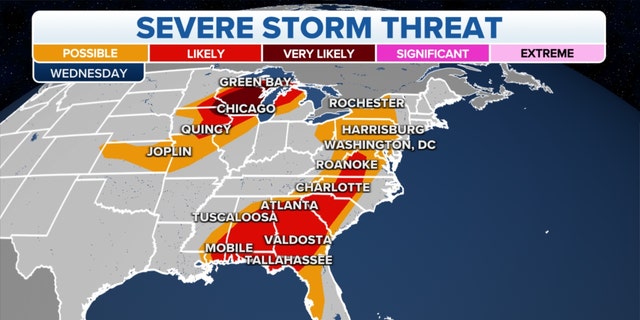 The threat of severe storms in the eastern U.S.