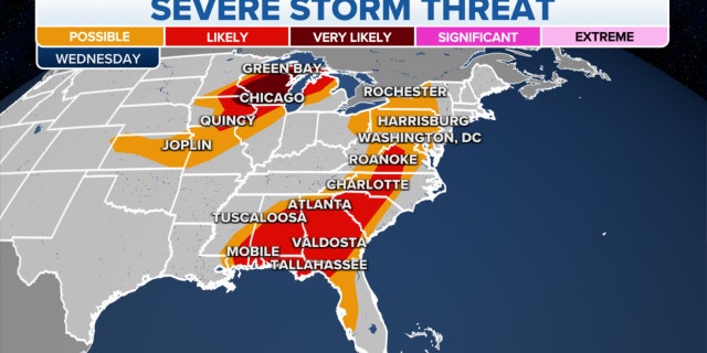 The threat of severe storms in the eastern U.S.