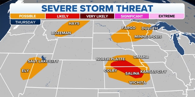 The threat of severe storms Thursday across the Rockies, Midwest