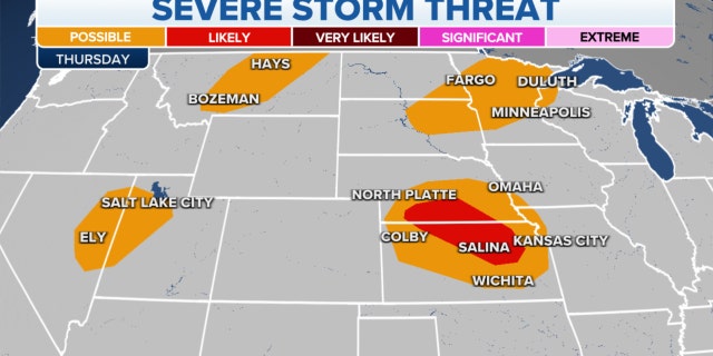 The threat of severe storms Thursday across the Rockies, Midwest