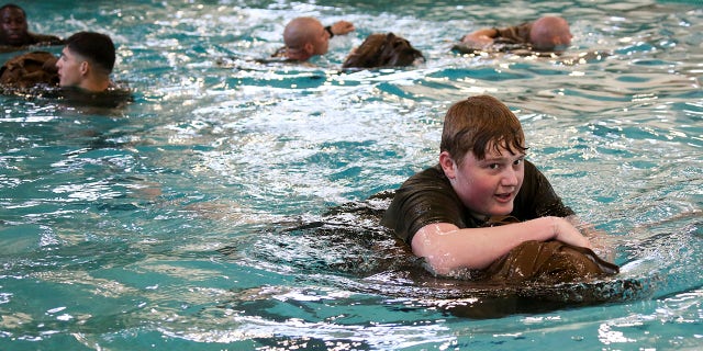 During his two-day boot camp at Parris Island, Sam participated in the Marine Corps' swim qualifications.