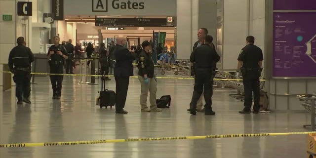Police at San Francisco International Airport were seen after a man injured three people in an attack with an