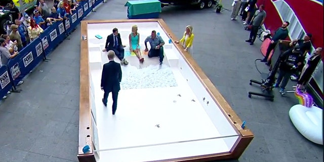 San Juan Pool's Baja Beach 3D printed fiberglass pool modeled at Fox Square during a segment on 'Fox and Friends.' June 29, 2022. (Fox News)