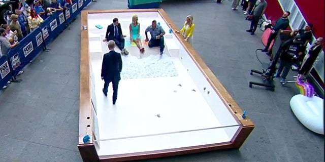 San Juan Pool's Baja Beach 3D printed fiberglass pool modeled at Fox Square during a segment on 'Fox and Friends.' June 29, 2022. (Fox News)