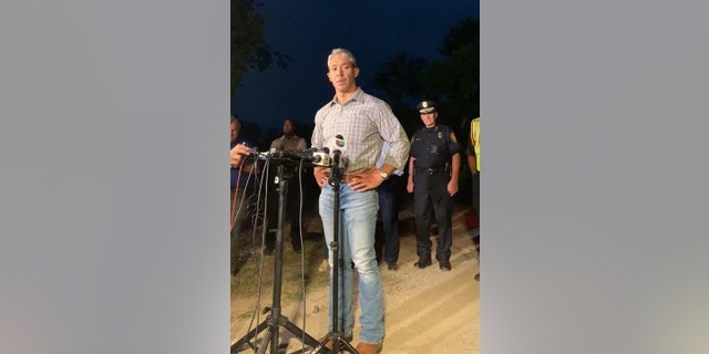 San Antonio Mayor Ron Nirenberg at the scene where a tractor-trailer with at least 46 deceased bodies was found on June 27, 2022.