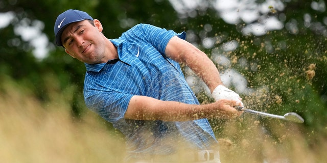 Scottie Scheffler hits on the sixth hole during the second round of the U.S. Open at The Country Club Friday, June 17, 2022, in Brookline, Mass. 