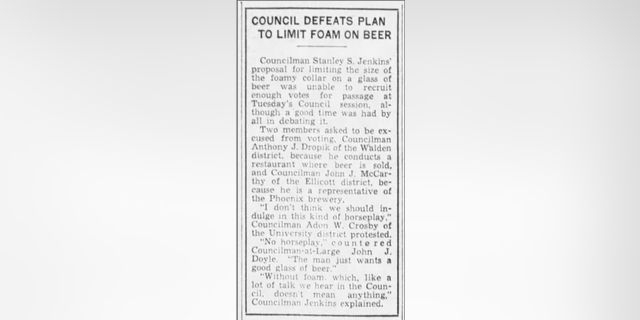 Stanley S. Jenkins, inventor of the corn dog, fought to limit the amount of foam in a glass of beer in 1934 while a member of the Buffalo City Council.