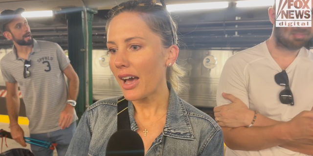 Tori, visiting from Texas, reacts to the New York City health department ad telling fentanyl users to feel "empowered" for using safely. (Fox News Digital)