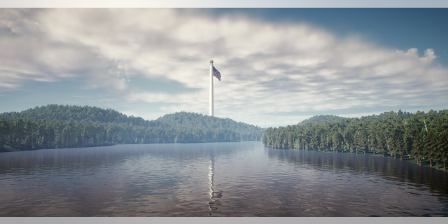 The park's centerpiece 1,776-foot tall flagpole will be seen from miles away in all directions — and will be adorned by an America flag bigger than a football field.