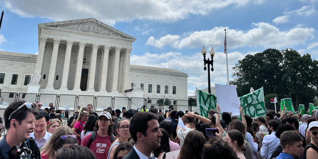 Activists flocked to the Supreme Court after Roe v.  Wade on Friday, June 24, 2022. (Fox News Digital/Lisa Bennatan)