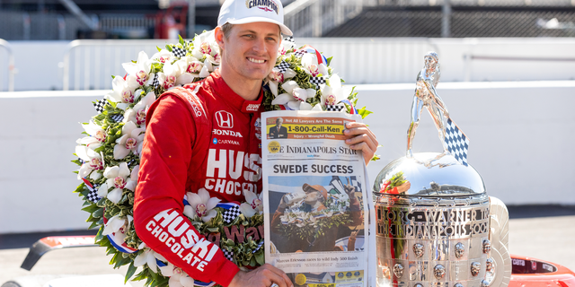 Marcus Ericsson of Sweden, driver of the #8 Team Chip Ganassi Racing, poses during the 106th Indianapolis 500 champion's portraits at Indianapolis Motor Speedway on May 30, 2022 in Indianapolis, Indiana.