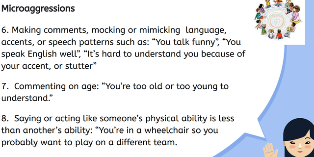 Errol Hassell Elementary School in Beaverton, Oregon, lists out examples of microaggressions to children.