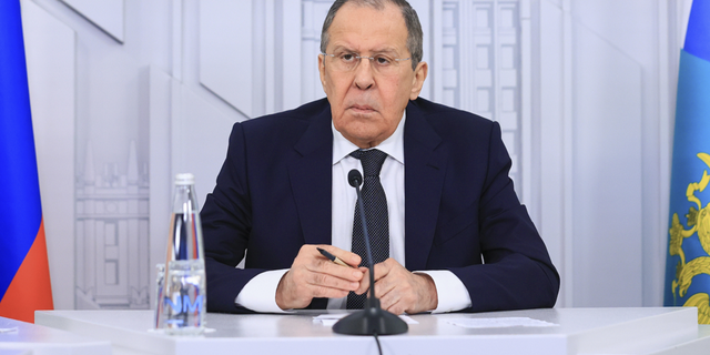 Russian Foreign Minister Sergey Lavrov speaks at a press conference in Moscow, Russia, Monday, June 6, 2022.