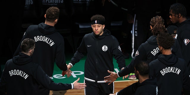 Seth Curry #30 of the Brooklyn Nets is introduced before the game against the Boston Celtics during Round 1 Game 2 of the 2022 NBA Playoffs on April 20, 2022 at the TD Garden in Boston, Massachusetts.