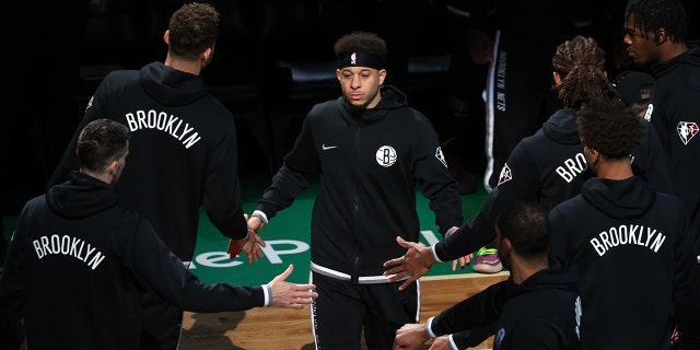 Seth Curry #30 of the Brooklyn Nets is introduced before the game against the Boston Celtics during Round 1 Game 2 of the 2022 NBA Playoffs on April 20, 2022 at the TD Garden in Boston, Massachusetts.