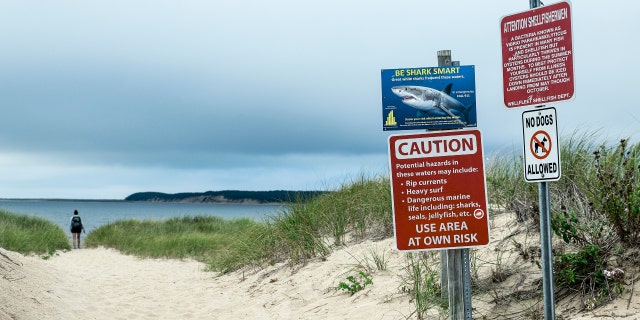 Cape Cod, Wellfleet, Massachusetts, USA-09/09/04: Shark Warnings and Beach Recommendations