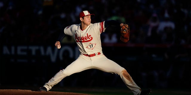 Los Angeles Angels starting pitcher Shohei Ohtani throws to a Chicago White Sox batter during the second inning of a baseball game Wednesday, June 29, 2022, in Anaheim, Calif. 