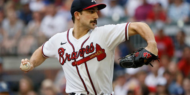 Atlanta Braves starting pitcher Spencer Strider throws to a Los Angeles Dodgers batter during the first inning of a baseball game Sunday, June 26, 2022, in Atlanta.