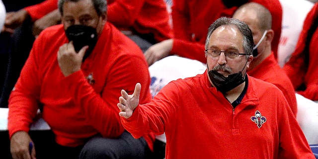 New Orleans Pelicans head coach Stan Van Gundy looks on during the second quarter of an NBA game against the LA Clippers at Smoothie King Center on April 26, 2021 in New Orleans, Louisiana.