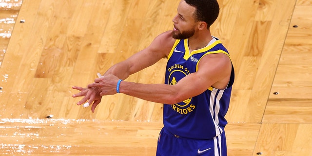 Stephen Curry #30 of the Golden State Warriors celebrates a three pointer against the Boston Celtics during the third quarter in Game Six of the 2022 NBA Finals at TD Garden on June 16, 2022 in Boston, Massachusetts.