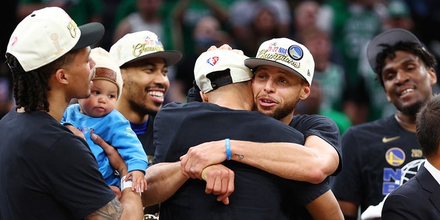 Stephen Curry #30 of the Golden State Warriors celebrates after defeating the Boston Celtics 103-90 in Game Six of the 2022 NBA Finals at TD Garden on June 16, 2022 in Boston, Massachusetts.