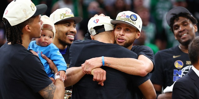 Stephen Curry #30 of the Golden State Warriors celebrates after defeating the Boston Celtics 103-90 in Game Six of the 2022 NBA Finals at TD Garden on June 16, 2022 in Boston, Massachusetts.