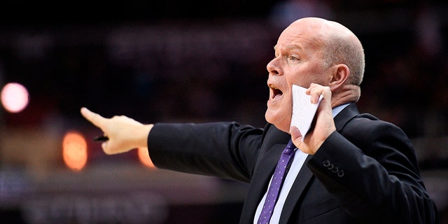 FILE - Charlotte Hornets head coach Steve Clifford points during the second half of an NBA basketball game against the Washington Wizards, on March 31, 2018, in Washington.