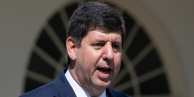 President Biden's then-nominee to lead the Bureau of Alcohol, Tobacco, Firearms and Explosives (ATF) Steve Dettelbach speaks during an event about gun violence in the Rose Garden of the White House April 11, 2022, in Washington, DC.