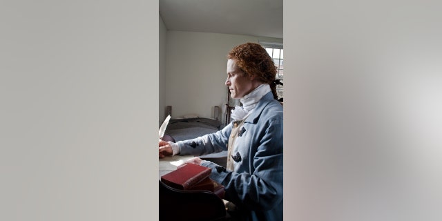 Thomas Jefferson impersonator Steve Edenbo is shown here, in character and in costume. "If someone tries to talk about a modern issue, I try to respond with an historical analogue," Edenbo told Fox News Digital.
