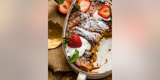 Britney Brown-Chamberlain's Strawberry French toast casserole is made with brioche bread, cream cheese, preserves and fresh fruit.