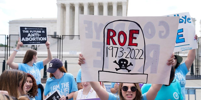 Demonstrators protest about abortion outside the Supreme Court in Washington, Friday, June 24, 2022. (AP Photo/Jacquelyn Martin)