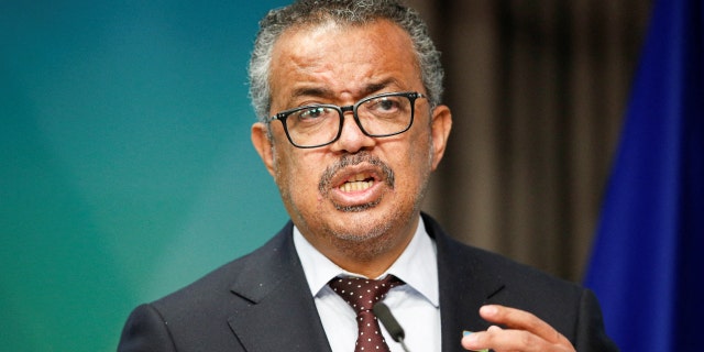 World Health Organization Tedros Adhanom Ghebreyesus makes a statement on coronavirus disease (COVID-19) vaccination during the European Union - African Union summit on February 18, 2022 in Brussels, Belgium. 