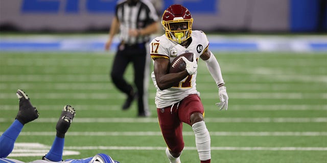 Terry McLaurin (17) of the Washington football team runs after a catch against the Detroit Lions on November 15, 2020 at Ford Field in Detroit. 