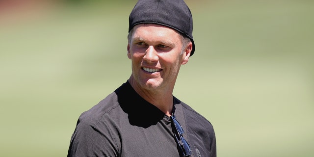 Tom Brady looks on during a practice round at the Wynn Golf Club on May 31, 2022 in Las Vegas, Nevada.